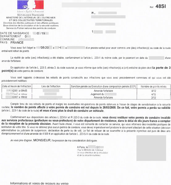 lettre recommandée suspension permis
